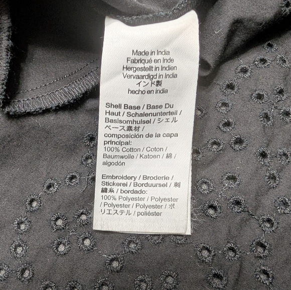 J. Crew Black Jolie Eyelet Cotton Poplin Relaxed Boho Button Front Dress Size XS - Picture 5 of 11